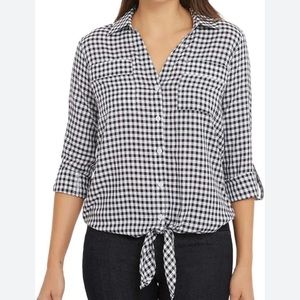 Jones New York - front row button down blouse top - baby gingham